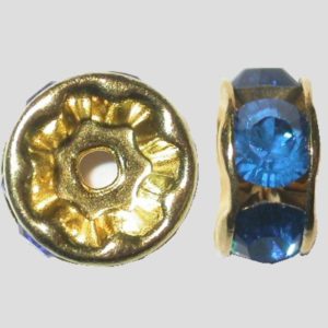 Rondelle - 6mm - Capri Blue / Gold