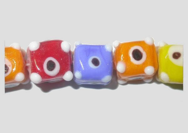 10mm Cube - Eye - 40cm Strand - Multi Colour