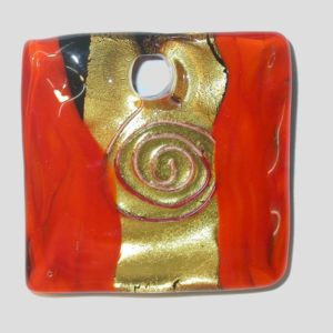 Murano Glass - 45mm - Orange Sq / Gold Foil