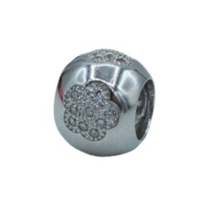 Sterling Silver - Flower Print Bead - 12 x 9mm