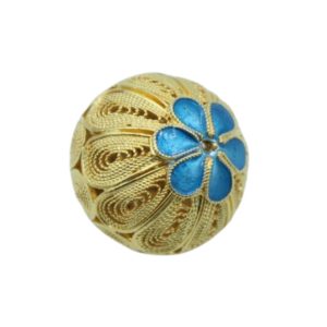 Sterling Silver - Filigree / Enamel Flower - Light Blue - Gold Plate - 13 x 12mm