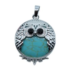 Owl Pendant / Syn Lt Blue Howlite - 30mm