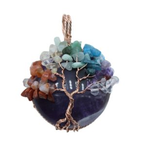 Round Pendant / Tree Of Life / Amethyst / Mix Gems - 45mm