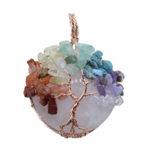 Round Pendant / Tree Of Life / Rose Quartz / Mix Gems - 45mm