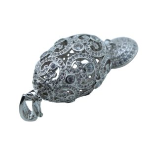 Crystal Filigree Oval Clasp - 56mm - Antique Silver - Clear