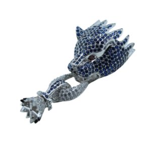 Crystal Panther Clasp - 55mm - Antique Silver - Sapphire