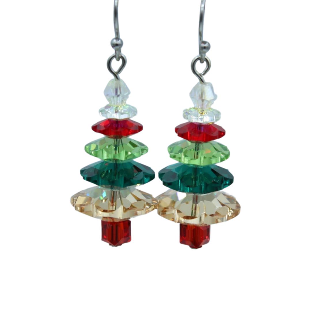 Crystal Christmas Tree Earring - Large - Mix