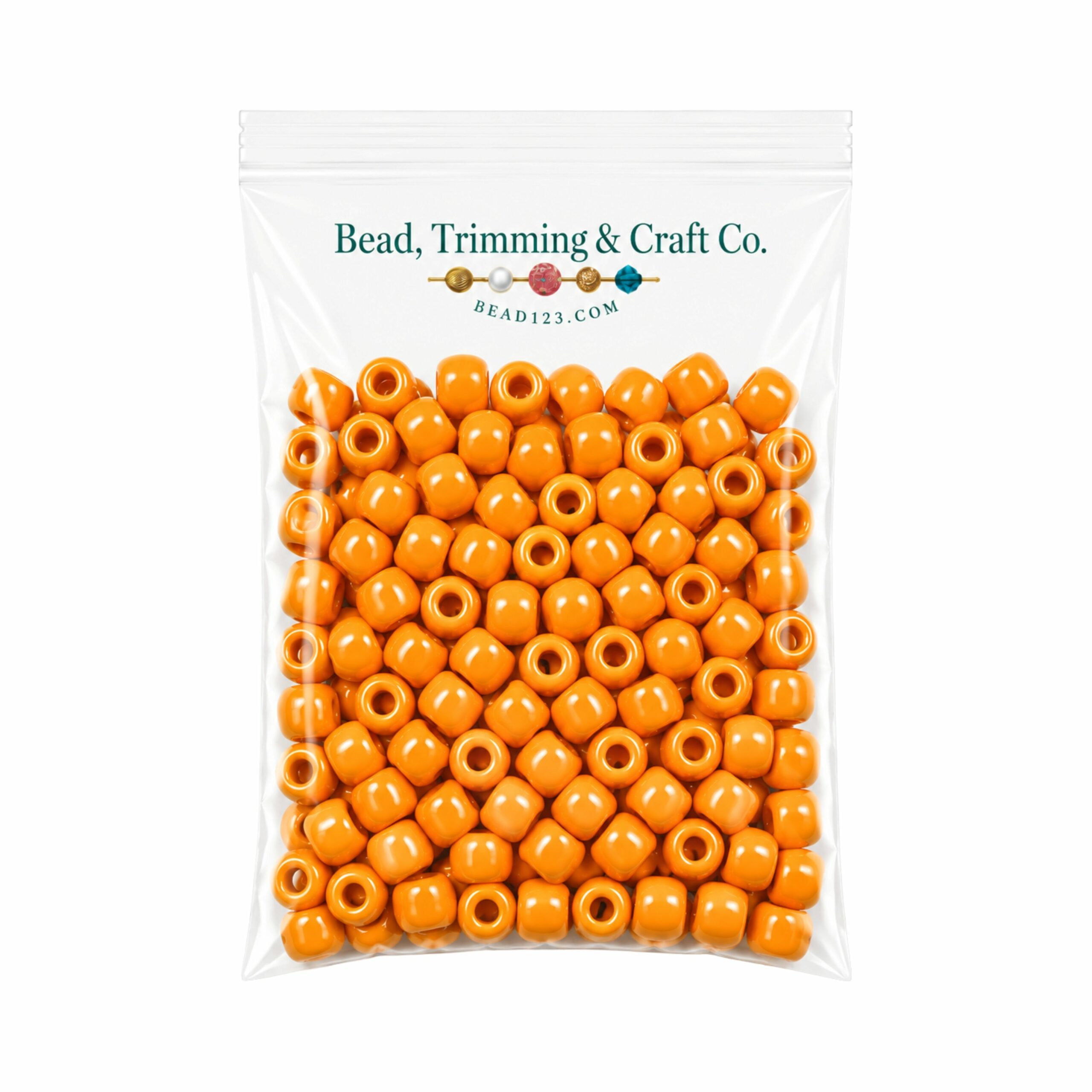 Pony Beads - 9mm - Orange - Opaque - 500 Grams - 2000 Pieces