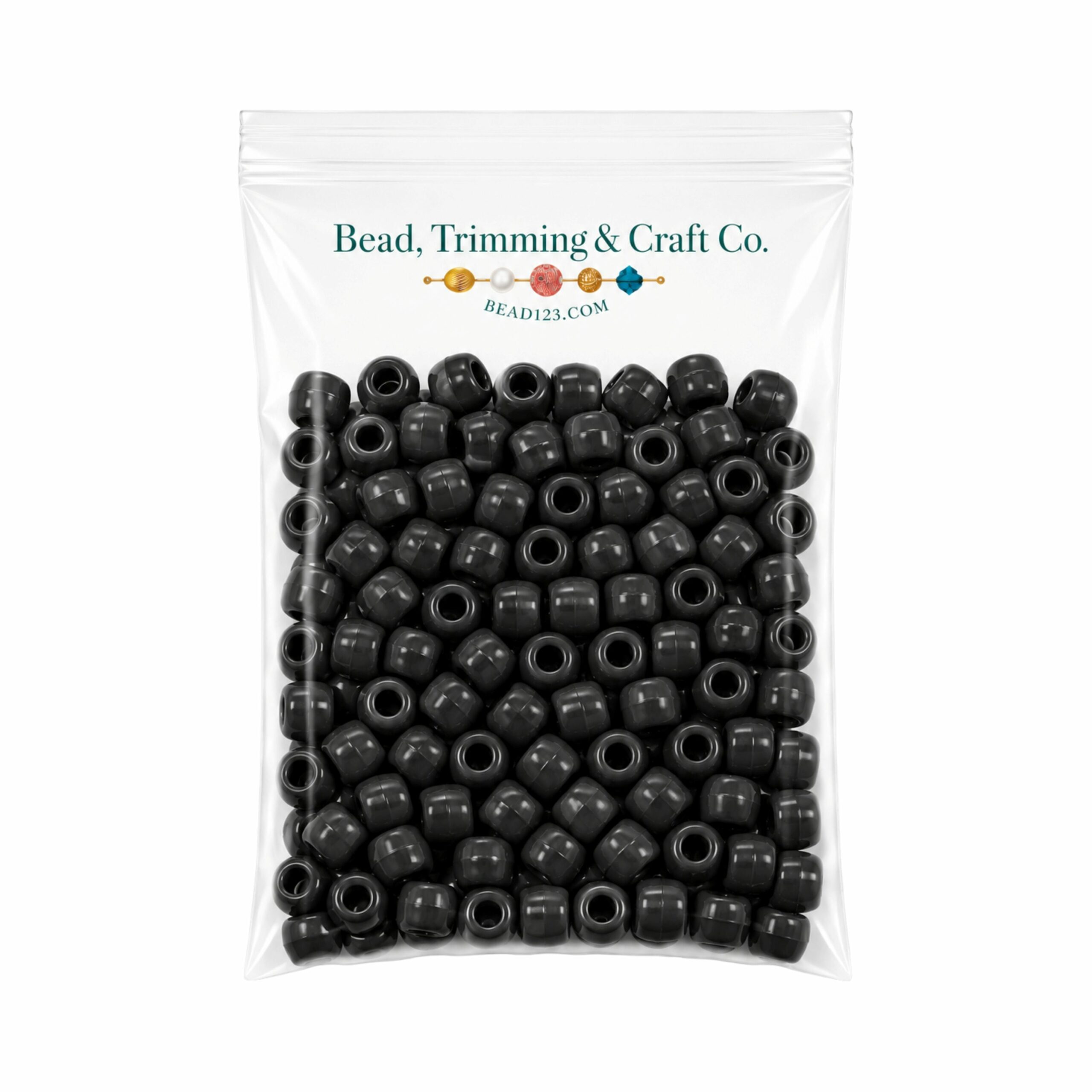 Pony Beads - 9mm - Black - Opaque - 500 Grams - 2000 Pieces