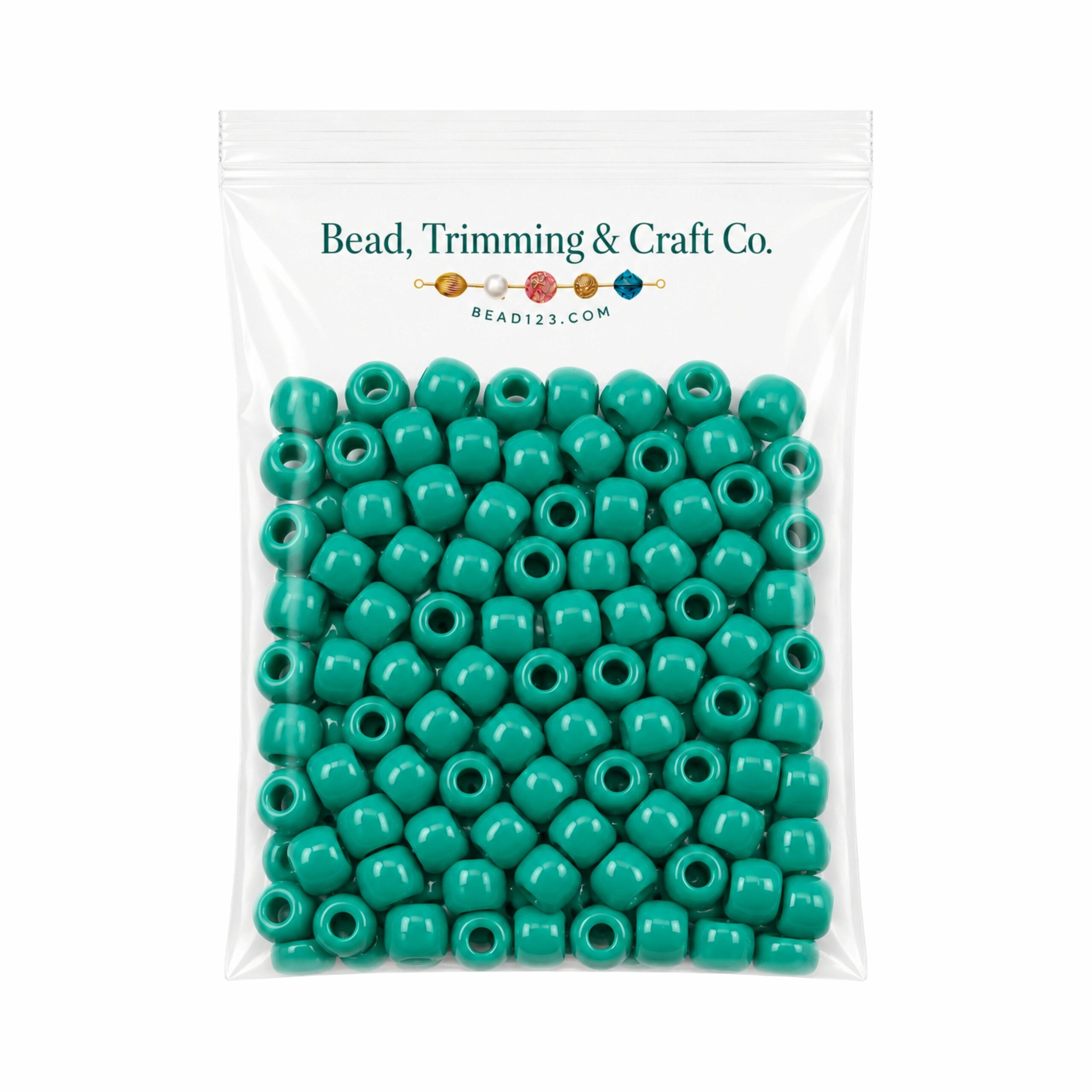 Pony Beads - 9mm - Green Dark - Opaque - 100 Pieces