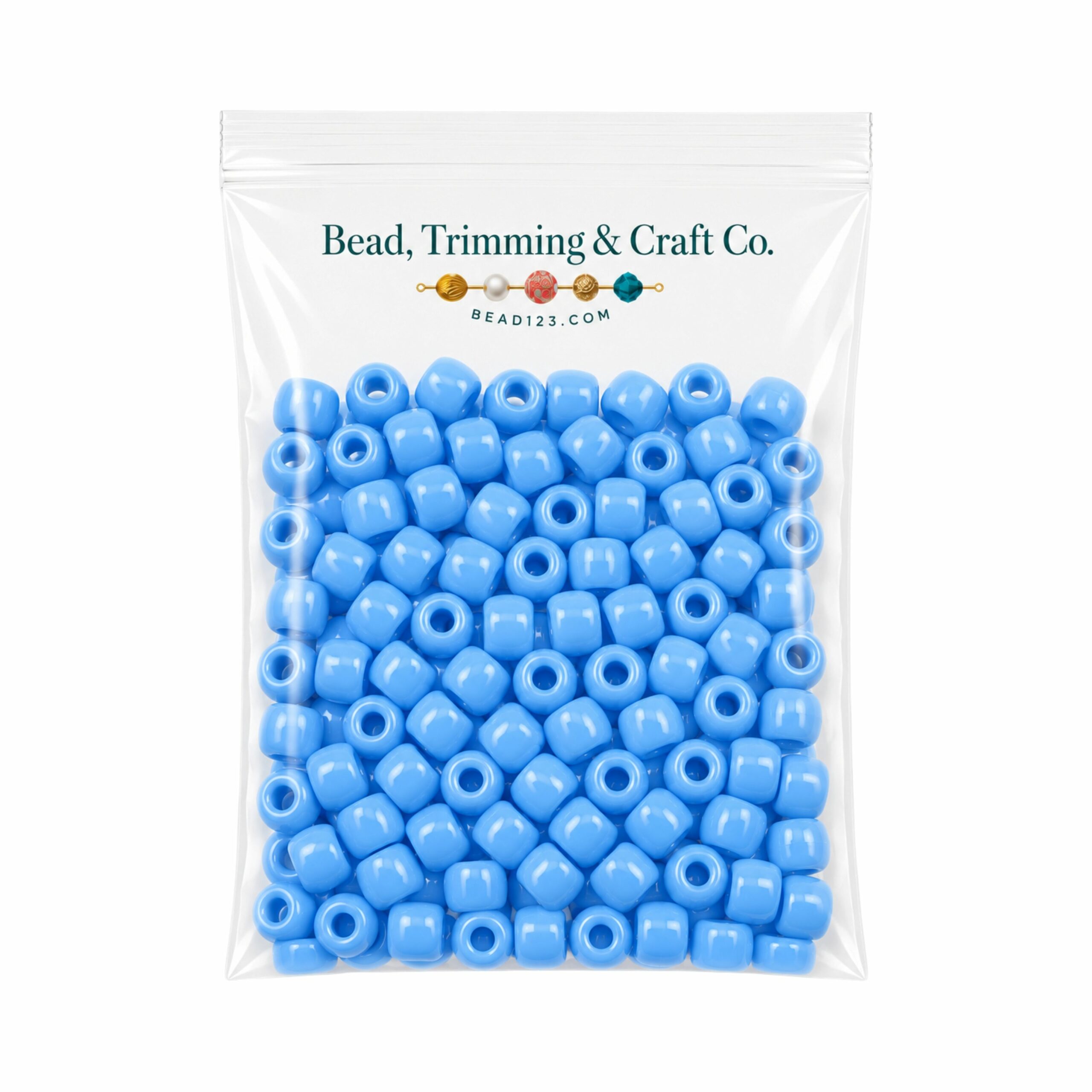 Pony Beads - 9mm - Blue Light - Opaque - 100 Pieces
