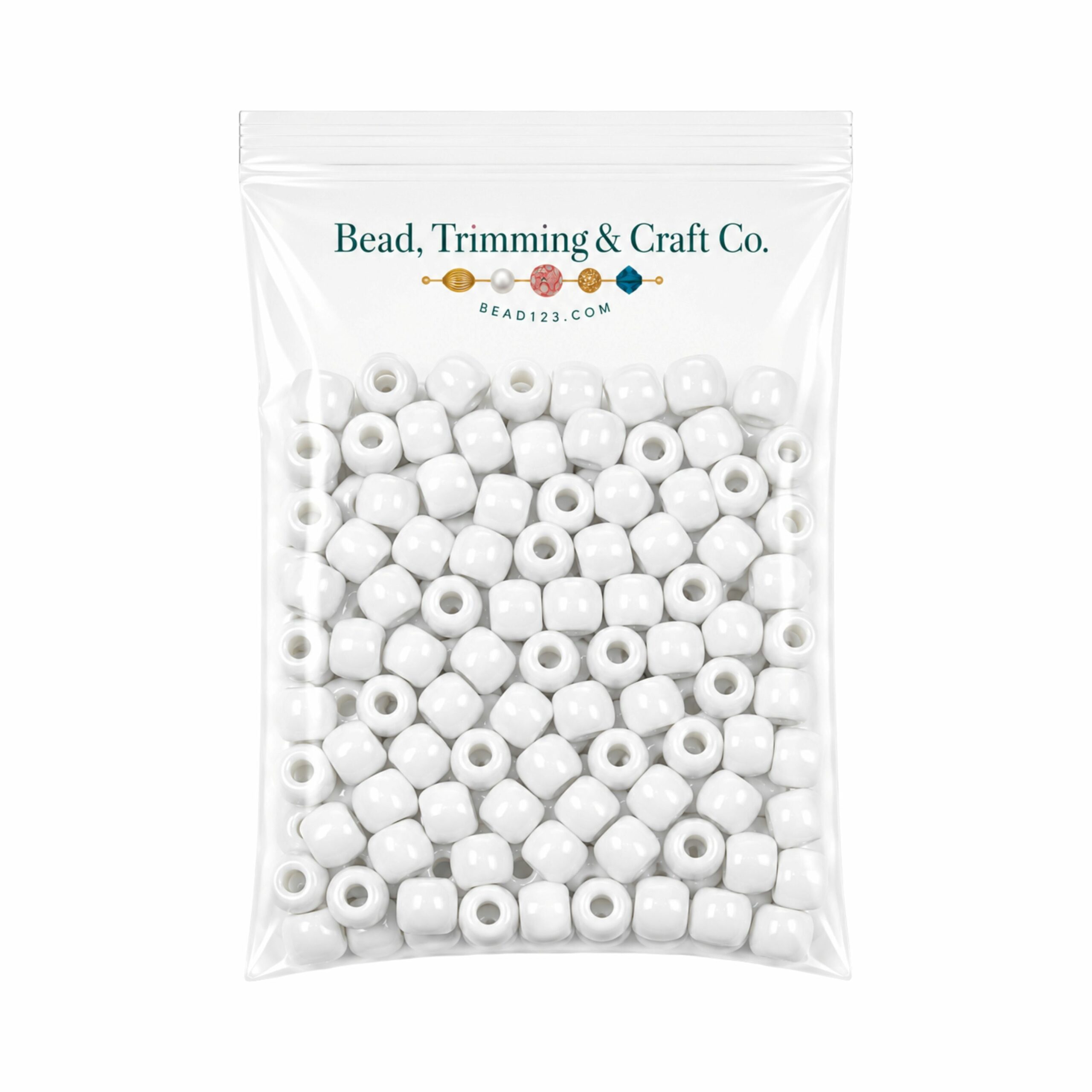 Pony Beads - 9mm - White - Opaque - 100 Pieces