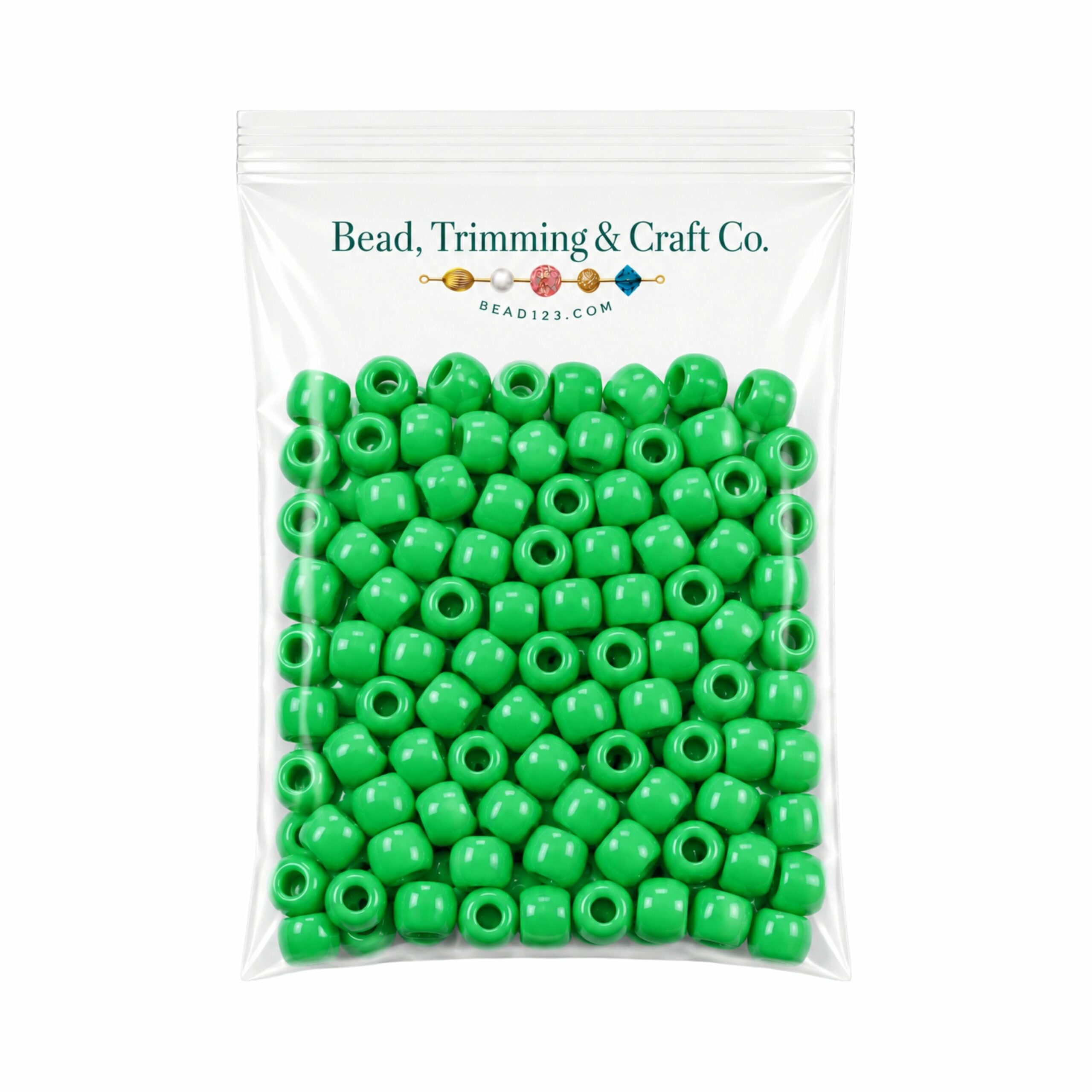 Pony Beads - 9mm - Green - Opaque - 100 Pieces