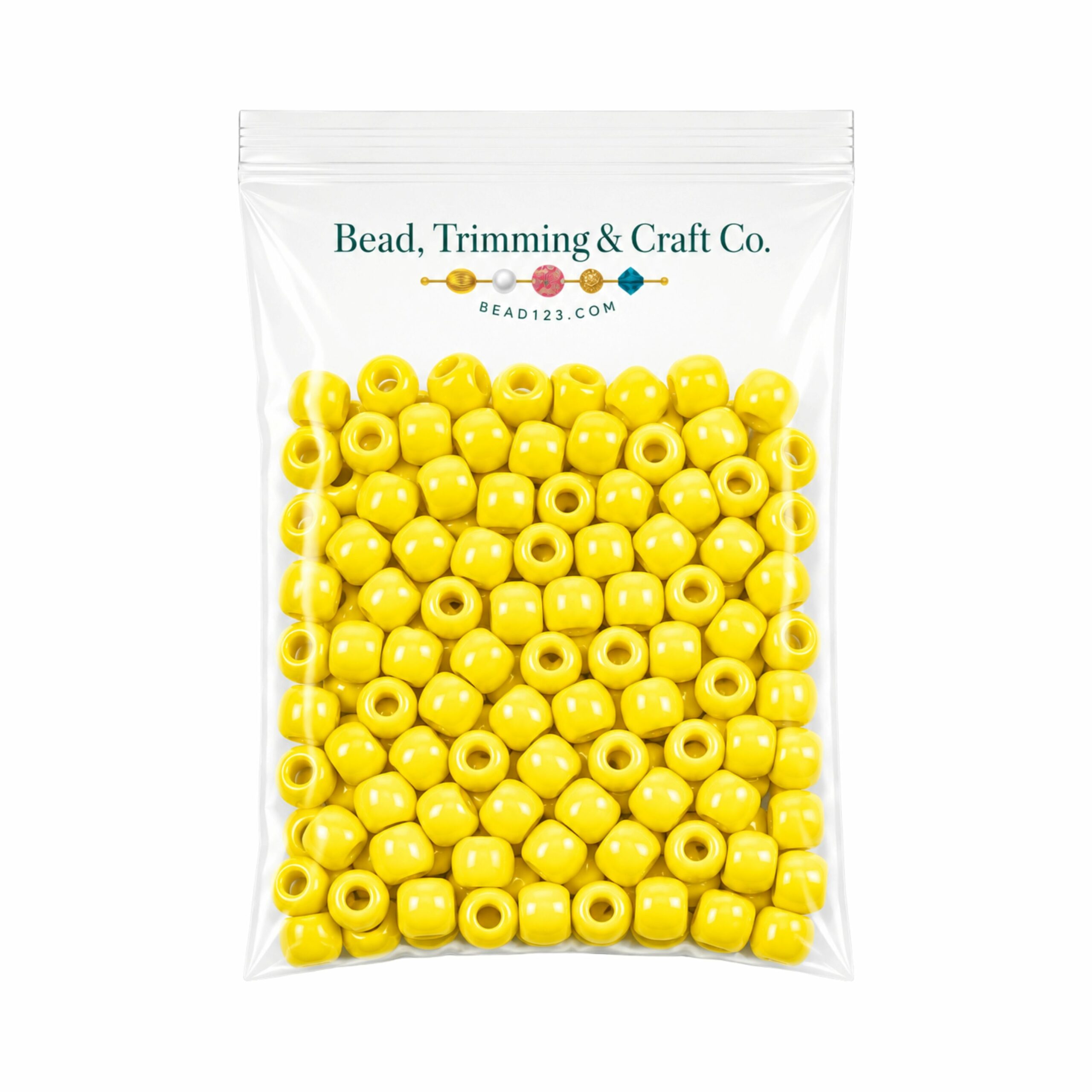 Pony Beads - 9mm - Yellow - Opaque - 100 Pieces