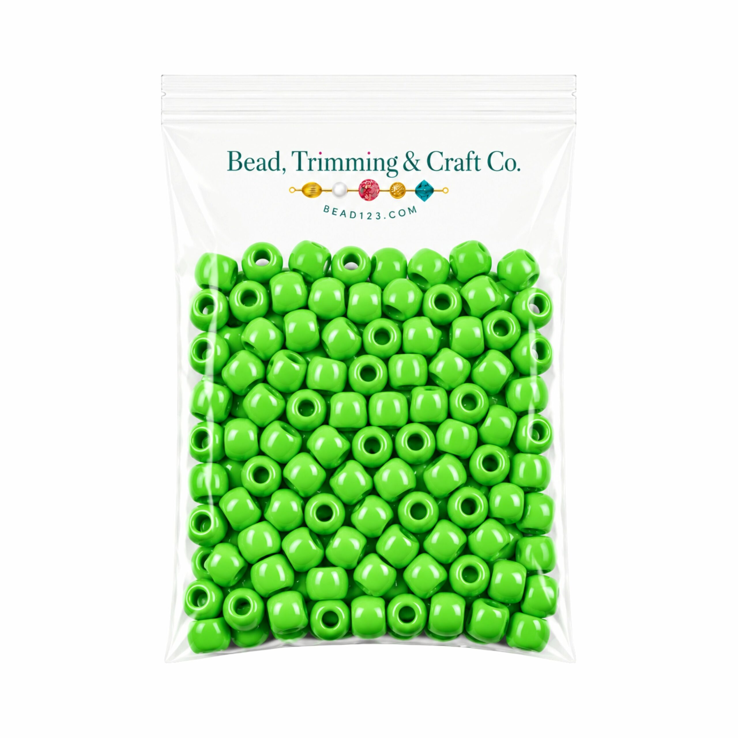 Pony Beads - 9mm - Green Light - Opaque - 500 Grams - 2000 Pieces