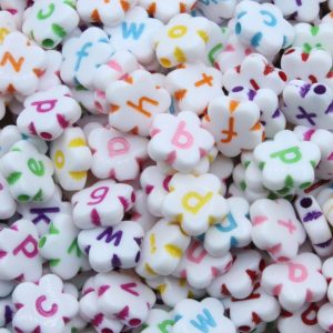 Alphabet Flower - 12mm - White / Multi