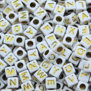 Alphabet Cube - 6mm - White / Gold