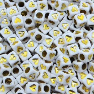 Heart Cube – 6mm – White / Gold