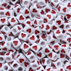Heart Cube – 6mm – White / Red