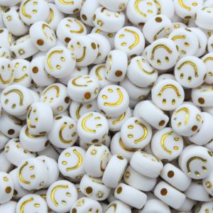 Smiley Face Coin – 7mm – White / Gold