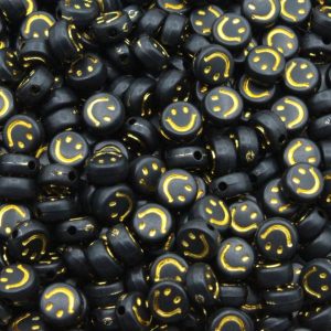 Smiley Face Coin – 7mm – Black / Gold