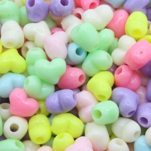 Heart Bead - Flat - 11mm - Pastel Mix