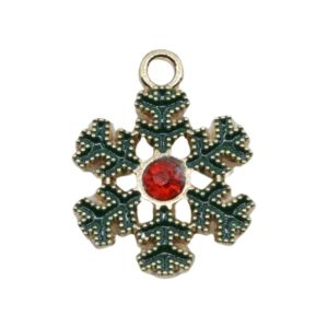Snowflake Charm - Green - Gold - 22mm