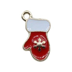 Mittens Charm - Red - Gold - 20mm