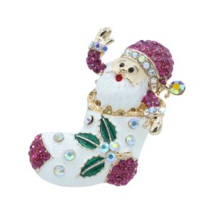 Santa In Stocking Brooch - Gold / Fuchsia - 60mm