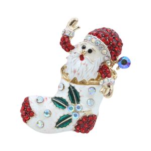 Santa In Stocking Brooch - Gold / Light Siam - 60mm