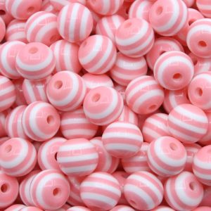Striped Round Candy Bead – 10mm – Pink