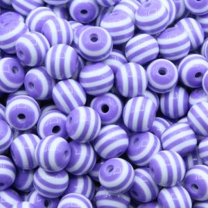 Striped Round Candy Bead – 10mm – Purple
