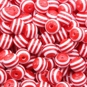 Striped Round Candy Bead – 10mm – Red