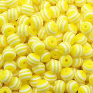 Striped Round Candy Bead – 8mm – Yellow