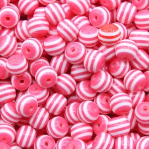 Striped Round Candy Bead – 8mm – Dark Pink