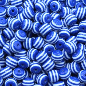 Striped Round Candy Bead – 8mm – Dark Blue
