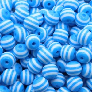 Striped Round Candy Bead – 10mm – Light Blue