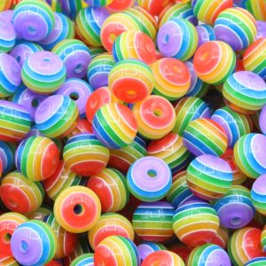 Striped Round Candy Bead – 10mm – Rainbow