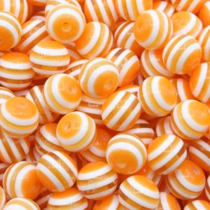 Striped Round Candy Bead – 10mm – Orange