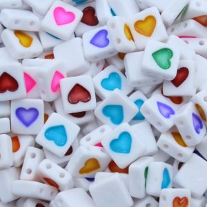 Heart / Square - 2 Hole - 9mm - White / Multi