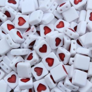 Heart / Square - 2 Hole - 9mm - White / Red