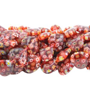 Millefiori Style - Flat Heart - 15mm - 36cm Strand - Red