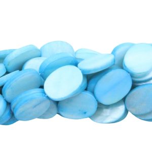 Shell – Oval – 18mm - Aqua - 39cm Strand
