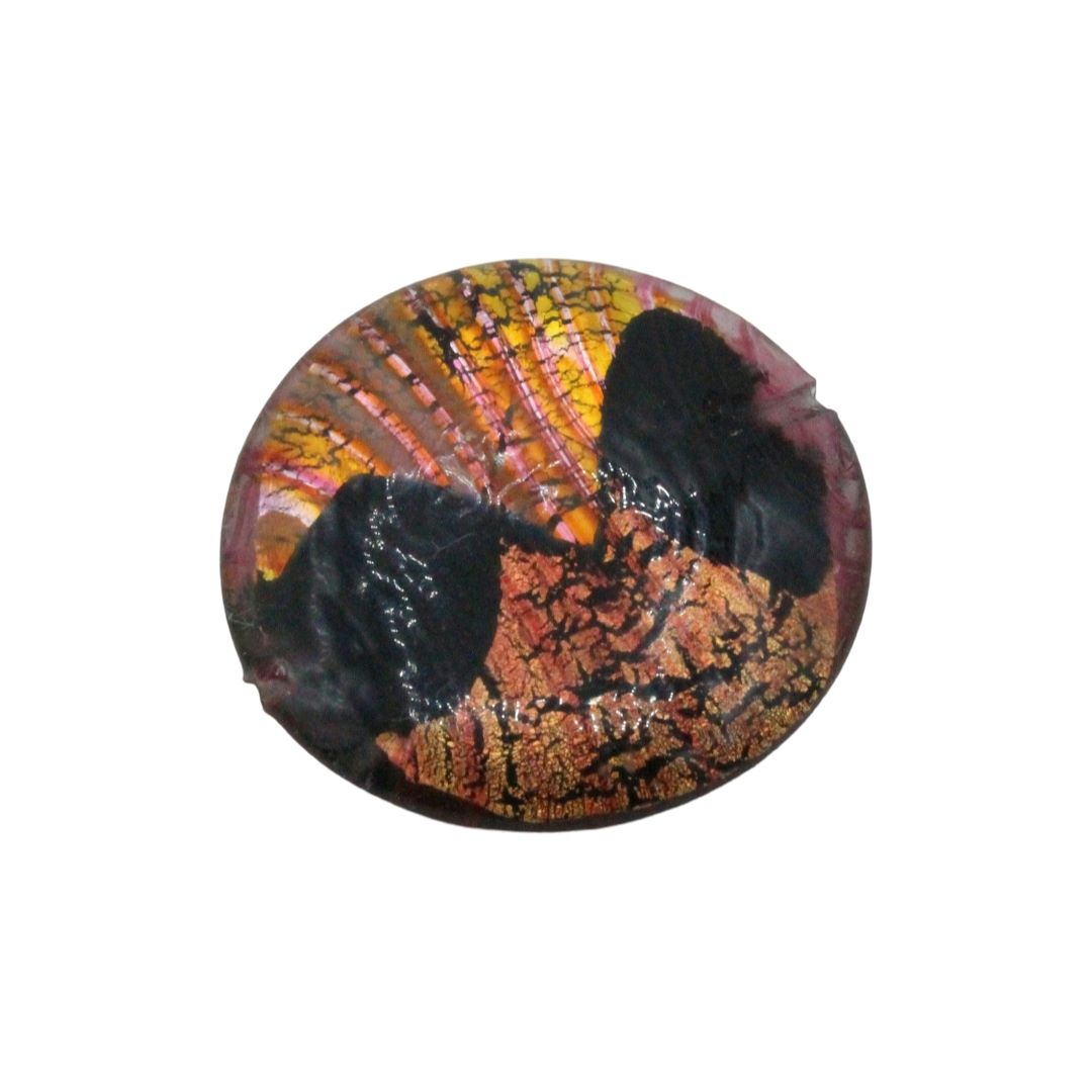 Murano Glass - Coin Shape - 30mm - Black / Salmon