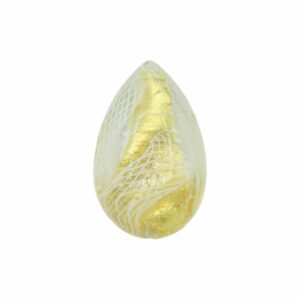 Murano Glass - Flat Drop with Pattern - 35mm - Clear / Gold