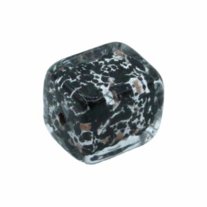 Murano Glass – Rectangle – 14mm – Black / Silver Speckle