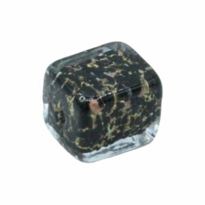 Murano Glass – Rectangle – 14mm – Black / Gold Speckle