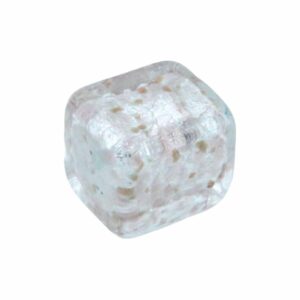Murano Glass – Rectangle – 14mm – Clear / Silver / Pink Speckle