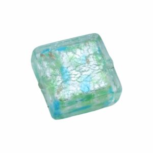 Murano Glass – Flat Square – 15mm – Aqua / Silver / Green Speckle