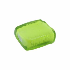 Murano Glass – Flat Square White Colourlined – 16mm – Green